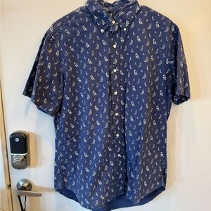Navy Blue Sailboat Print Men's Shirt